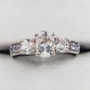 Oval Three Stone Goshenite & Tanzanite 925 Sterling Silver Ring